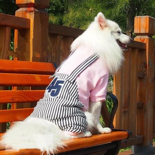 Big dog clothes autumn and winter clothes plus velvet medium and large dog suspenders pink yellow four-legged clothes Big dog pa