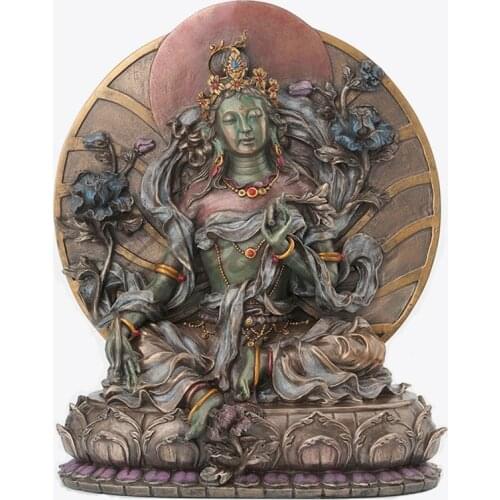 CHINESE STYLE CREATIVE BODHISATTVA TARA BUDDHA ART FIGURINE GREEN TARA STATUE RESIN CRAFTS HOME DECORATION BIRTHDAY GIFT R4166