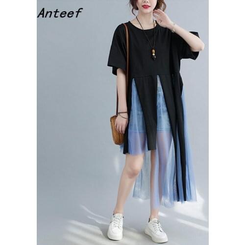 Cotton mesh vintage casual loose long summer tee t shirt women t-shirt ladies tshirt 2021 tops streetwear clothing