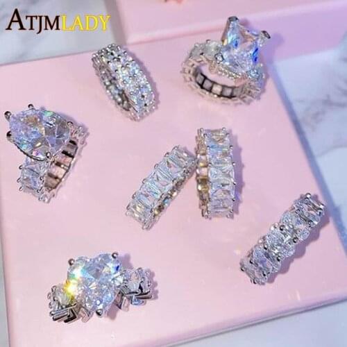 White Pink Water Drop Big Gem Baguette CZ Heart Ring Iced Out Bling CZ Cubic Zirconia Luxury Fashion women Wedding Jewelry