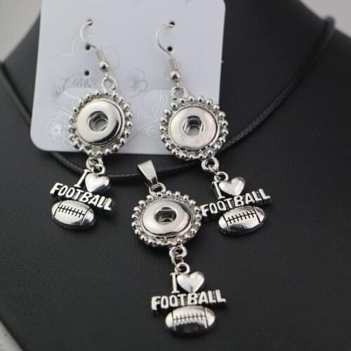 2sets Women Chorker Necklace Earring Jewelry Sets Fit I Love FootBall Metal Charms 12mm Snap Button Diy Snap Jewelry 10styles