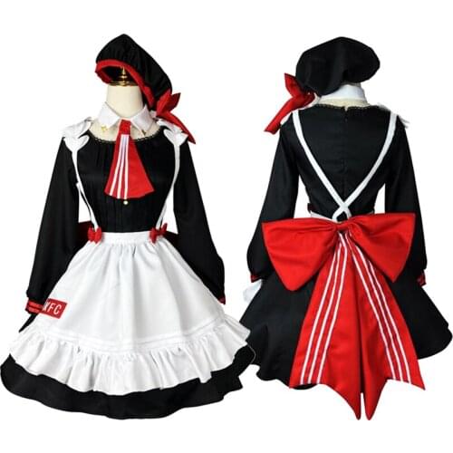 Anime Genshin Impact x KFC Noelle Maid Dress Cosplay Costume Lolita Girls Big Bowknot Waiter Uniform Set Halloween Carnival Suit