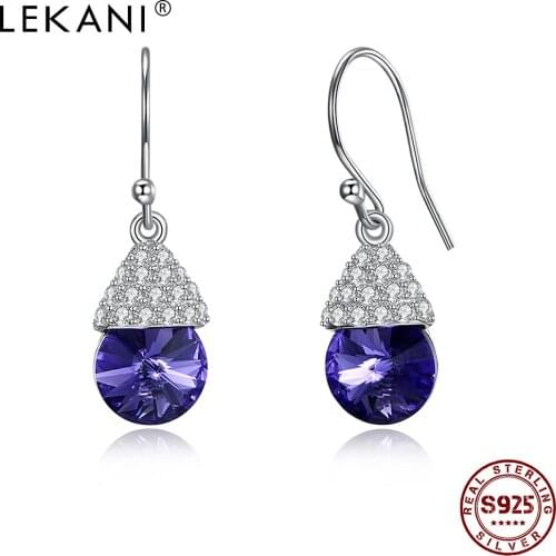 LEKANI Cute Mushroom Drop Earrings For Women 925 Sterling Silver Purple Round Austria Crystal Earring Hot Sale Fine Jewelry