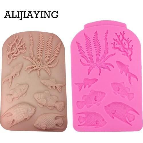 M1366 Fish seaweed Cake Decorating tools Silicone Mold Fondant Cake Chocolate Sugar Craft Molds DIY Cake