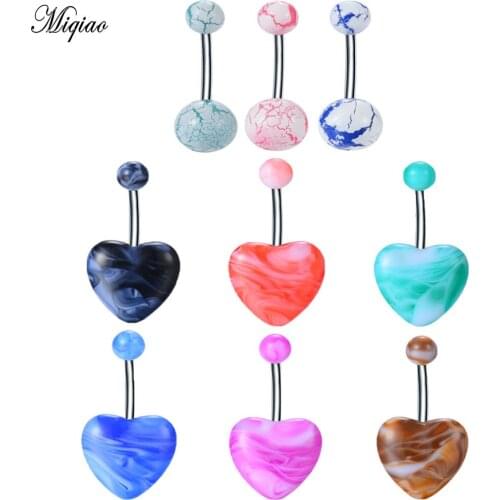 Miqiao 9pcs European and American Sexy Body Piercing Jewelry Acrylic Heart-shaped Belly Button Nails