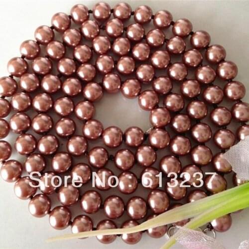 Fashion brown round shell simulated-pearl 10mm beads trendy long chain necklace for women charms jewelry making 36 inch MY4188