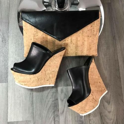 Moraima Snc Peep Toe Platform Wedge Sandal Summer Leather Shoes Woman Sexy Black Matte Leather Party Shoes 35-44