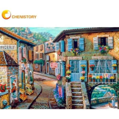 CHENISTORY Frame DIY Oil Painting By Numbers For Adults House Drawing Coloring By Numbers Landscape Handmade For Home Decor