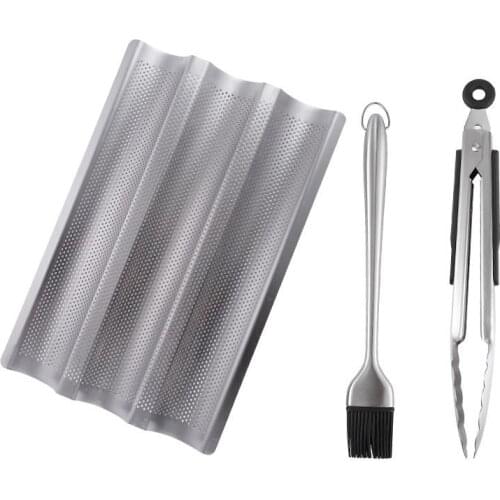 Stainless Steel Baking Set Non-Stick Bread Pan Baguette Pan Food Tongs Kitchen Tongs Cooking Clip Clamp Baking Brush Oil Brush