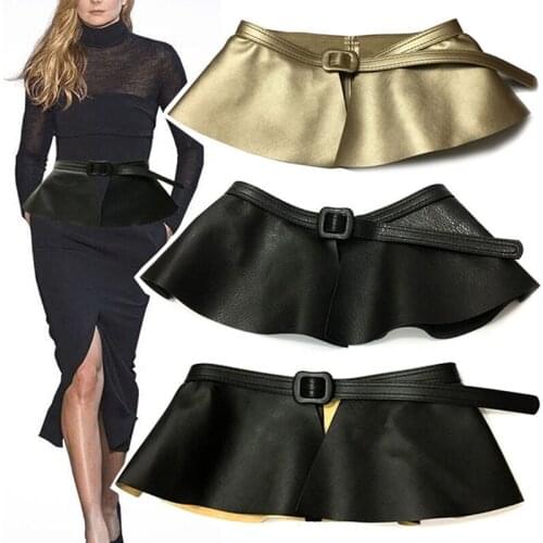 2020 NEW Trending Woman Wide Gold Black Corset Belt Ladies Fashion Ruffle Skirt Peplum Waist Belts Cummerbunds for Women Dress