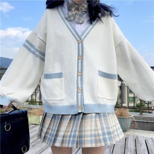 New Students JK Uniforms Cardigan Sweater Spring Autumn 100% Cotton Knitted Japanese School 2021 School Uniform Sweater Sets XXL
