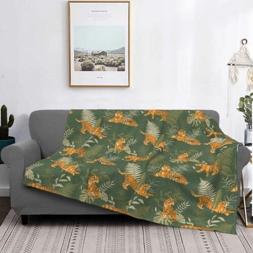 Tiger In The Jungle Blanket Coral Fleece Plush Printed Tiger Pattern Animal Breathable Soft Throw Blankets for Sofa Bedroom