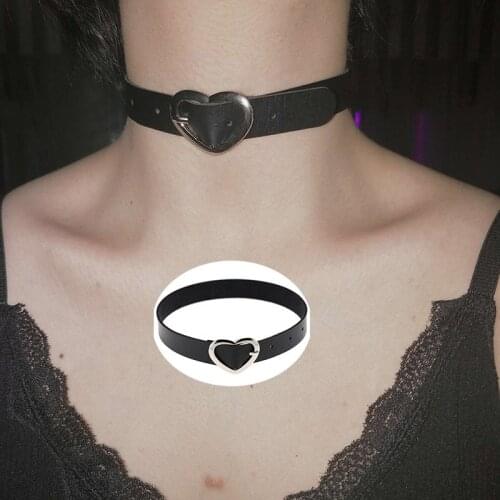 Hot Punk Harajuku Collar Choker Necklace Heart PU Leather Choker Punk Goth 100% Handmade Neck Jewelry