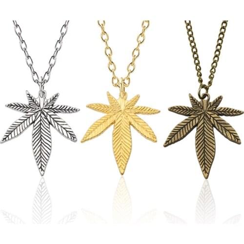 Maple Leaf Pendant Charm Necklace Gold Sliver Color Hemp Leaf Link Chain NeckLace For Women Men Gifls Jewelry Accessories