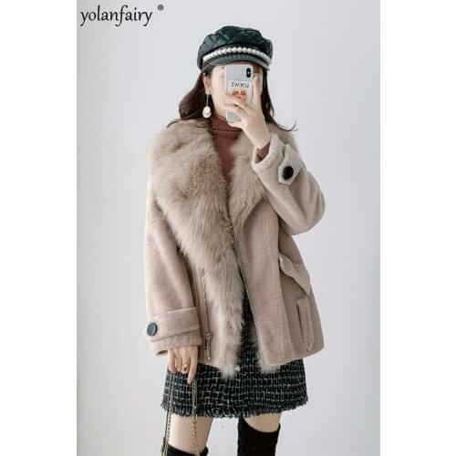 Real Fur Coat Female Winter Clothes Women Coat 100% Wool Jacket Fox Fur Collar Korean Fashion 2020 Abrigo Mujer BGS80961 Pph1061