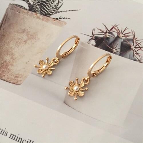 Lovely Girl Round Disc Cross Floral Charm Hoop Earrings Set For Women Girl Jewelry Gift Set Everyday Decoration