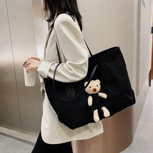 Simple Canvas Shoulder Top-handle Bag Composite Set Female Bear Splicing Totes Youth Ladies Simple Versatile Bag