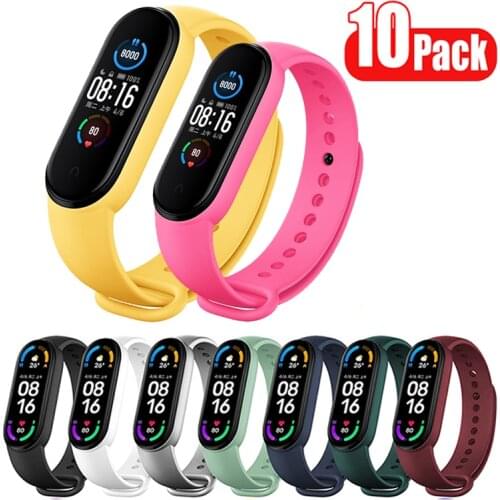 10 Pcs/Pack Sport Band for Xiaomi Mi Band 6 5 Strap, Soft Silicone Replace Straps for Xiaomi Mi Band 4 3 Bracelet Accessories