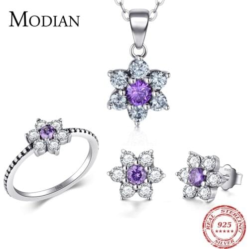 Modian Classic Real 100% 925 Sterling silver Ring & Earring Fashion Crystal Clear Stud Earrings For Women Wedding Jewelry Sets
