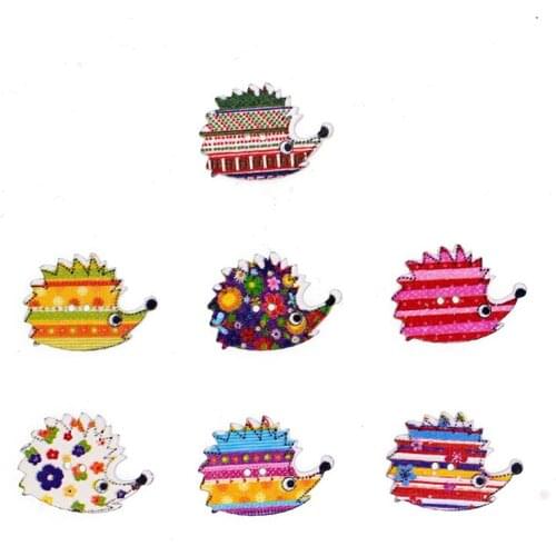 SHINE Brand 30PCs Wooden Sewing Button Scrapbooking Hedgehog 2 Holes Natural Color Costura Botones bottoni botoes JS2004 25*18mm