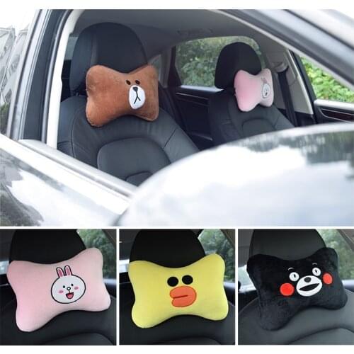 2pcs/Set Cute Car Pillow Universal Cartoon Car Headrest Neck Pillow PP Cotton Soft Pad Women Girls Kids Car Accessories 2021