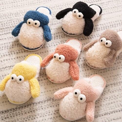 Couple Cartoon Animal Slides Winter Home Slippers Ladies Non-Slip Warm Indoors Cotton Slippers Women Bedroom Floor House Shoes