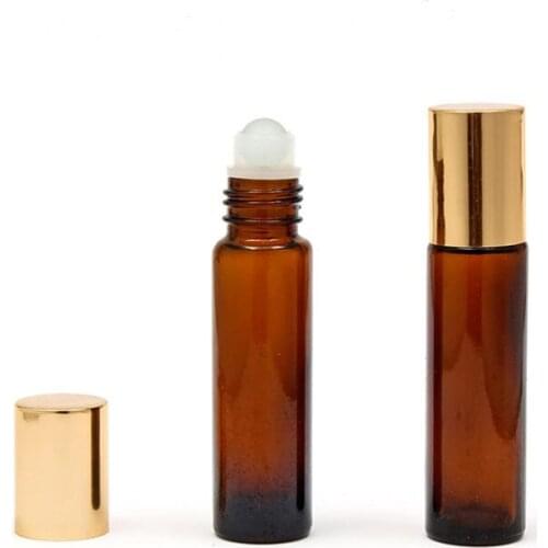 10ml 1/3oz THICK ROLL ON GLASS BOTTLE Fragrances ESSENTIAL OIL Perfume Bottle WITH SS Roller Ball Gold Lids LX8608