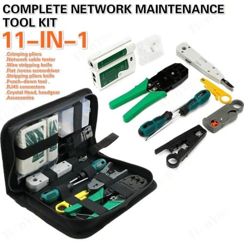 11-in-1 FTTH Cable Tester Network Repair Tool LAN Cable Tester Wire Cutter Screwdriver Pliers Crimping Maintenance kit