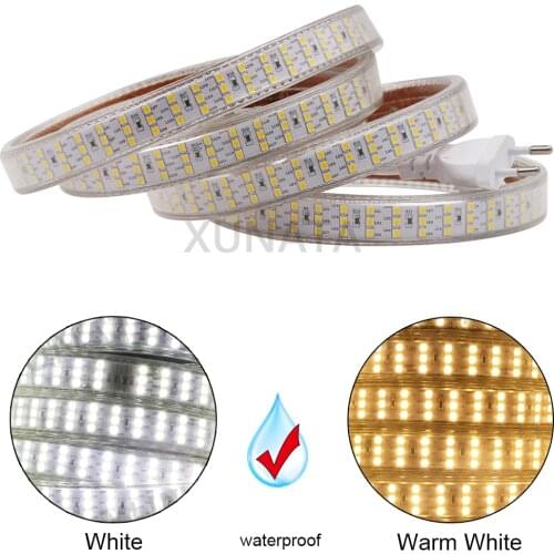 Three Row 220V SMD2835 LED Strip 276Leds/m IP67 Waterproof Led Strip Rope Light Super bright Flexible Led Ribbon Tape EU Plug