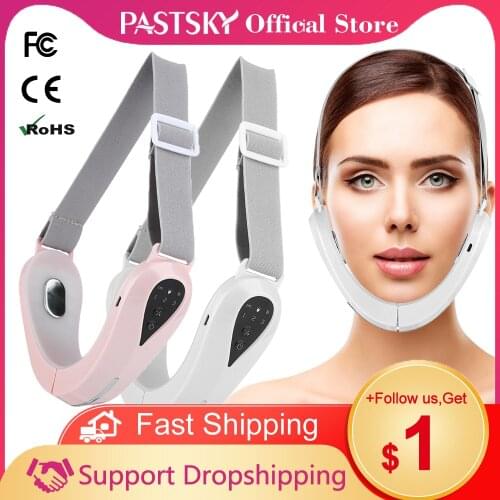 PASTSKY EMS Facial Lifting Device Massager V Line Double Chin Belt LED Red Blue Photon Therapy TENS 3MHz RF Vibration Beauty