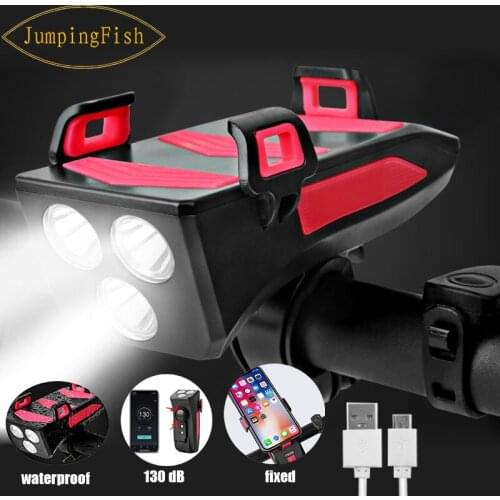 4in1 Bicycle Cycling Front Light Bike Accessories Light Bike Horn Bell /4-6.4in Phone Holder /Power Bank/ Bike Flashlight