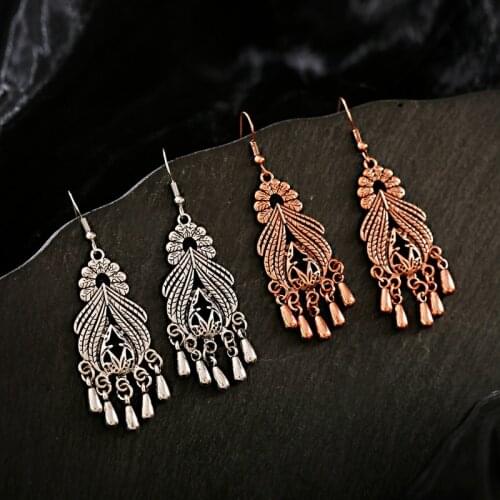 Vintage Womens Flower Alloy Tassel Dangle Earrings Handmade Ethnic Bohemia Drop Jhumka Earrings Oorbellen