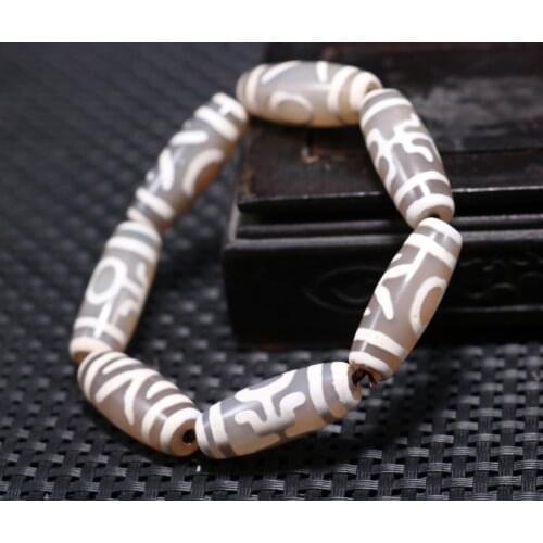 Magic Power Tibetan Old Agate Guiren Tairen Tube Shape dZi Bead Bracelet Amulet UPD2117A01