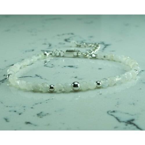 Pearl Bracelet, White Gemstone Silver Bead Jewelry for Women, June Birthstone Bracelet, Hand Made in TURKEY