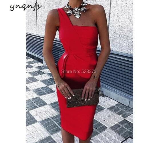 YNQNFS CD87 Chic One Shoulder Vestidos Mujer 2018 Robe Sheath Red Satin Bridesmaid Celebrity Dresses Party 2019
