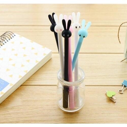1pcs/lot Lovely Long Eared Rabbit Kawaii Animal For Writting Office Solid Color Straight Rod With Cap Gel Pen