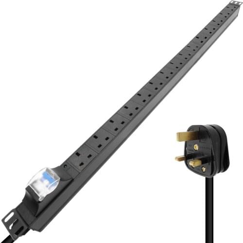 1U 15 Units British PDU Power Strip Universal UK Socket adapter Aluminum shell Air protection switch LED indication Security