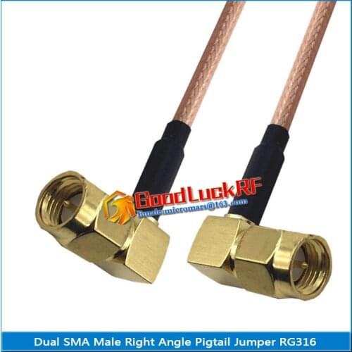 1X Pcs High-quality Dual SMA Male to SMA Male Right Angle 90 Degree Pigtail Jumper RG316 Cable Coaxial