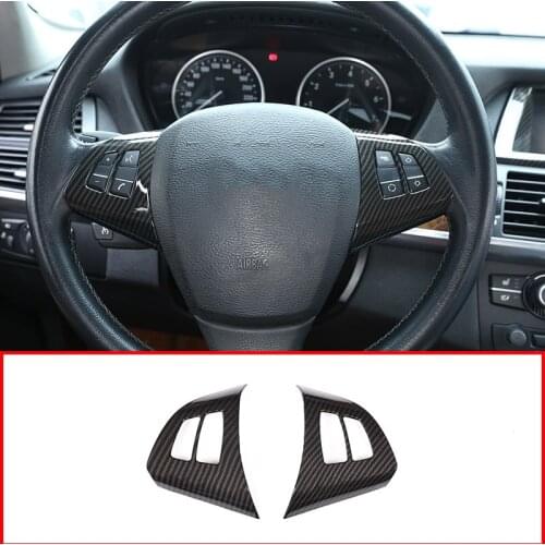 2pcs Carbon Fiber Style ABS Plastic Steering Wheel Button Frame Trim For BMW X5 E70 2008-2013 Car Accessories