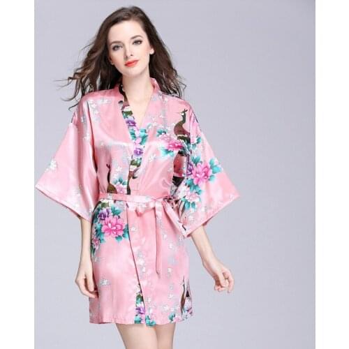2019 Silk-like Sleepwear women Peacock Sleepwear Bathrobe Large Size Home Clothing