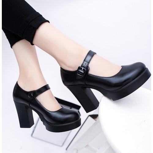 2020 How new spring autumn casual high-heeled shoes sexy thick heels platform pumps Black red Size 41