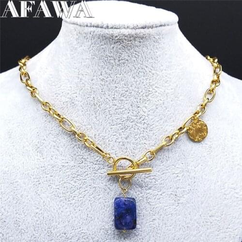 2021 Fashion Stainless Steel Natural Stone Necklace Chain for Women Gold Color Neckless Jewelry bijoux femme NZ24S02
