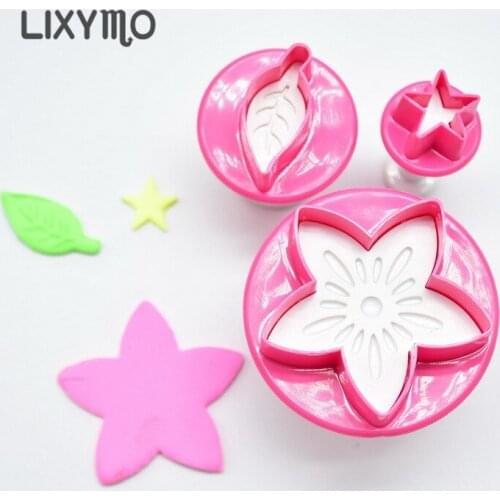 3PCS NEW Flower Leaf Star Fondant Molds Cutters Embosser Sugar Craft Moulds Cake Dessert Decorating Bakeware DIY Tools LIXYMO