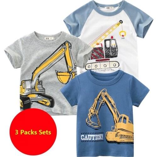 Toddler Boy Tees Short Sleeve Tops T-Shirt Summer Graphic Crewneck Cotton Casual Tshirt 3 Packs Sets