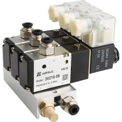 3V210-08 NO-Electromagnetic 2 ~ 20 Row Solenoid Valve Block With Muffler Fitting Base Manifold DC 12V 24V AC 110V 220V 380V port