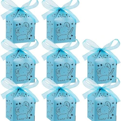 5pcs Blue pink Elephant candy Gift box Boy girl Baby Shower Animal themed wild one first birthday Decoration Table Centerpieces