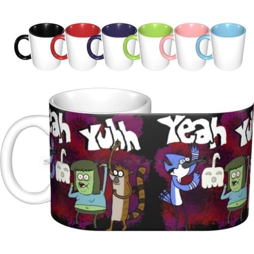 Yeah Yuhhh Ceramic Mugs Coffee Cups Milk Tea Mug Jesuisbohodesigns Kestrada2906 Rigby Mordecai Cartoon Cartoon Ooooh Hi Five