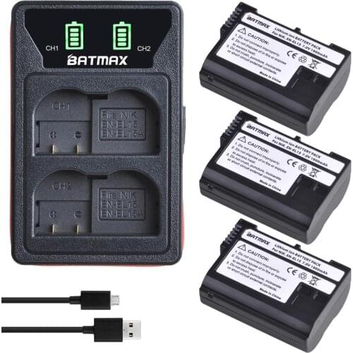 3X 1900mAh EN-EL15 EL15 EN-EL15a EN EL15a Battery + LED USB Dual Charger for Nikon D850 D810 D810A D750 D500 D7500 D7200 D7100
