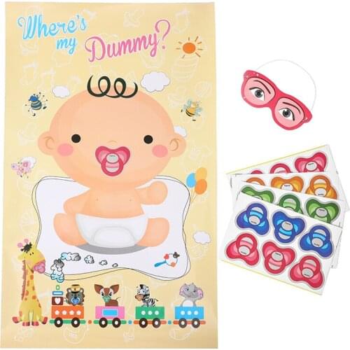 Baby Shower Party Games Favors Pin The Dummy on The Baby Game Pacifier Stickers for Gender Neutral Boy or Girl
