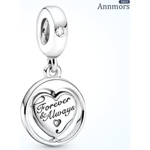 Forever Always Love Heart Charm Bead Fit Pandora Bracelet Necklace Wrist Band Pendants 925 Sterling Silver Romantic Jewelry Gift